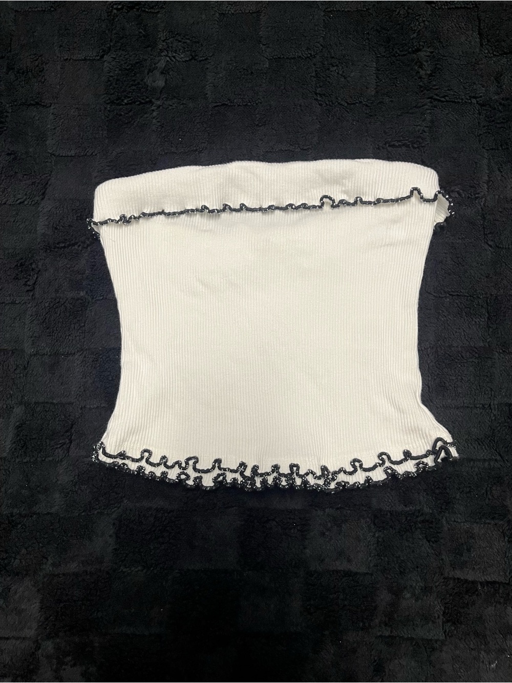 Free People Bandeau Top White And Black Ruffle Crop Top Size Small